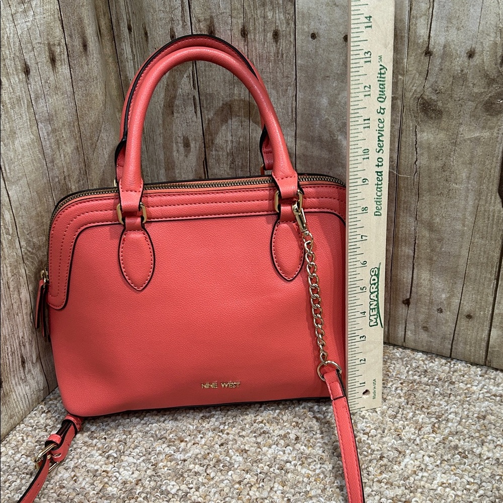 Nine West Vibrant Coral Satchel/ Crossbody Bag detachable adjustable strap - Picture 2 of 11
